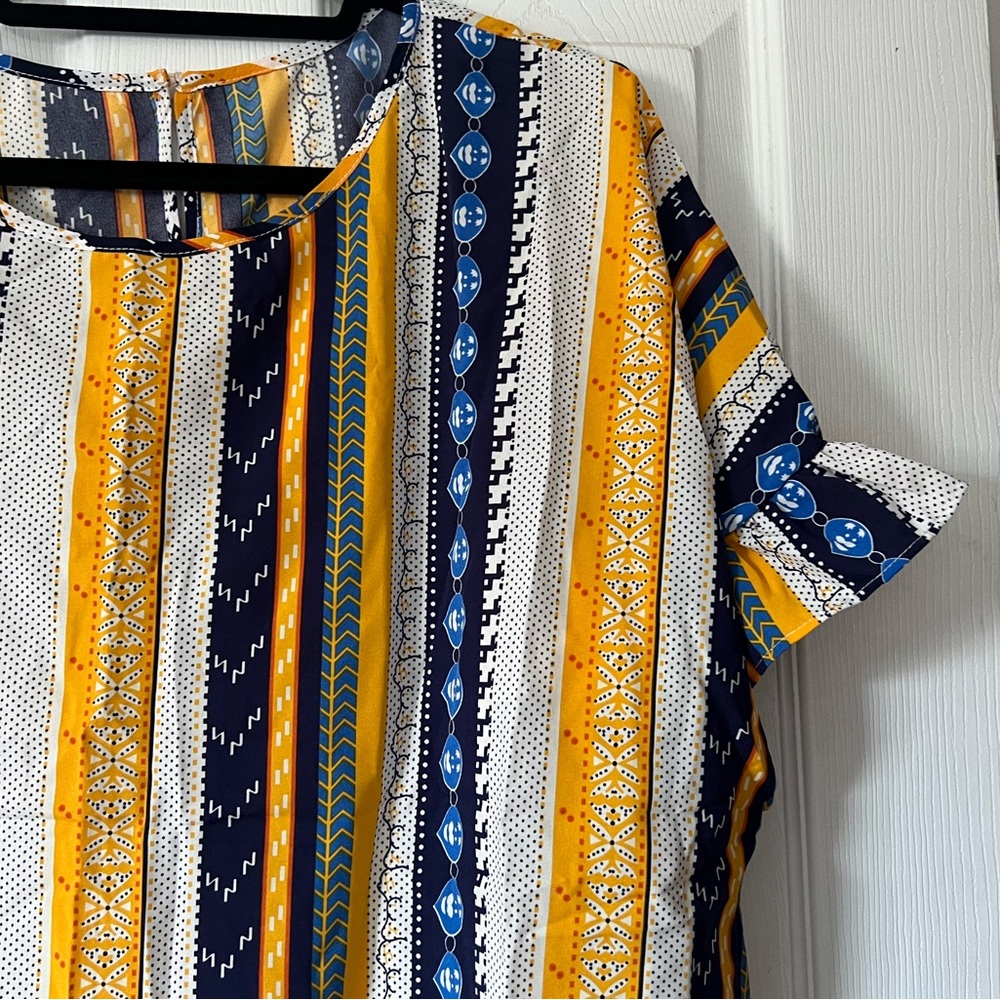 NEW Shein Curve Women’s Plus Size Yellow & Blue Toned Striped Blouse SZ 2X💛 - Picture 4 of 11